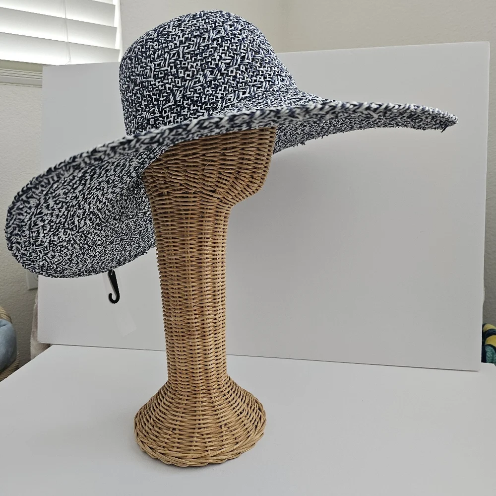 Cappeli New York Wide-Brim Floppy navy Blue White Round Wide Brim Straw Hat